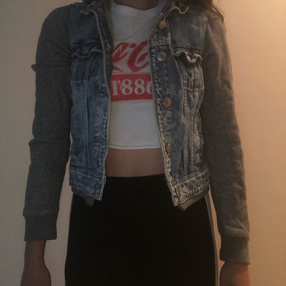 American Eagle Denim Jacket with Knit Sleeves - Picture 3 of 4